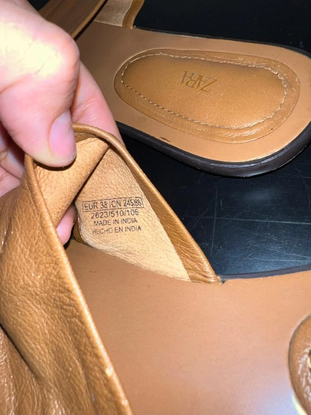 Zara Tan Leather Toe-Loop Slide Sandals - Picture 6 of 6